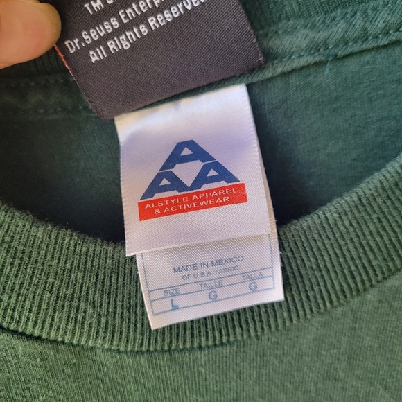 Vintage AAA Dr Seuss 2001 T shirt THE GRINCH Graphic Large Green Short Sleeve - Picture 4 of 10